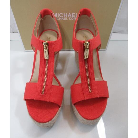 Michael Kors Berkley Mid Platform Wedge Sandals Espadrille Spiced Coral Size 8.5 - Picture 4 of 6